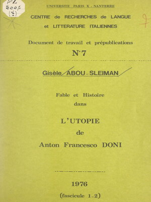cover image of Fable et histoire dans l'utopie de Anton Francesco Doni